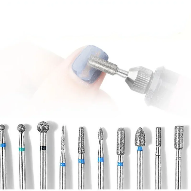 10Pcs Quality Diamond Milling Cutters for Manicure Electric Clean Foot Cuticle Nail Machine Nail Polishing Tool