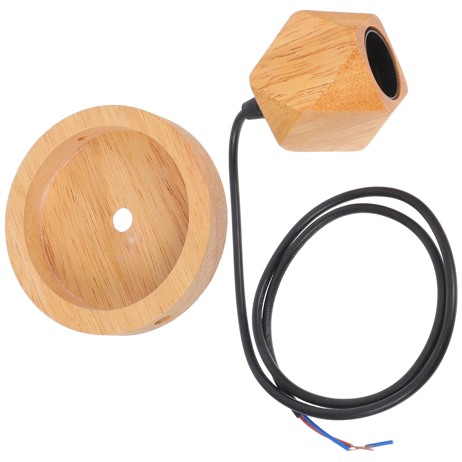 

Wooden Lamp Base E27 Hanging Light Vintage Round Design Adjustable Length Bedroom Kitchen Pendant Lighting Accessories