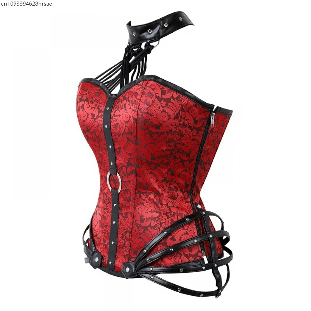 Steampunk Donna Gotico Medievale Corsetto vittoriano Cosplay Halter Bustier Corsetto Overbust Top Halloween Corte Costume da festa