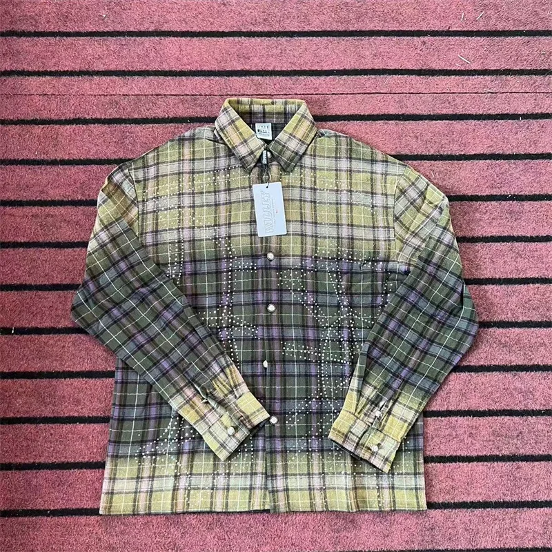 

Real Photo VALLEY Mens Plaid Shirts Hot Drill Print Oversized Women Pure Cotton Vale American Vintage Shirts