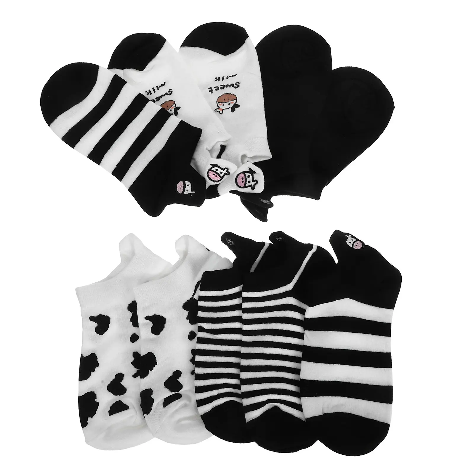 

5 пар носков с коровьим принтом, стильные короткие летние хлопковые дышащие удобные носки для девочек, носки с коровьим принтом, носки для девочек