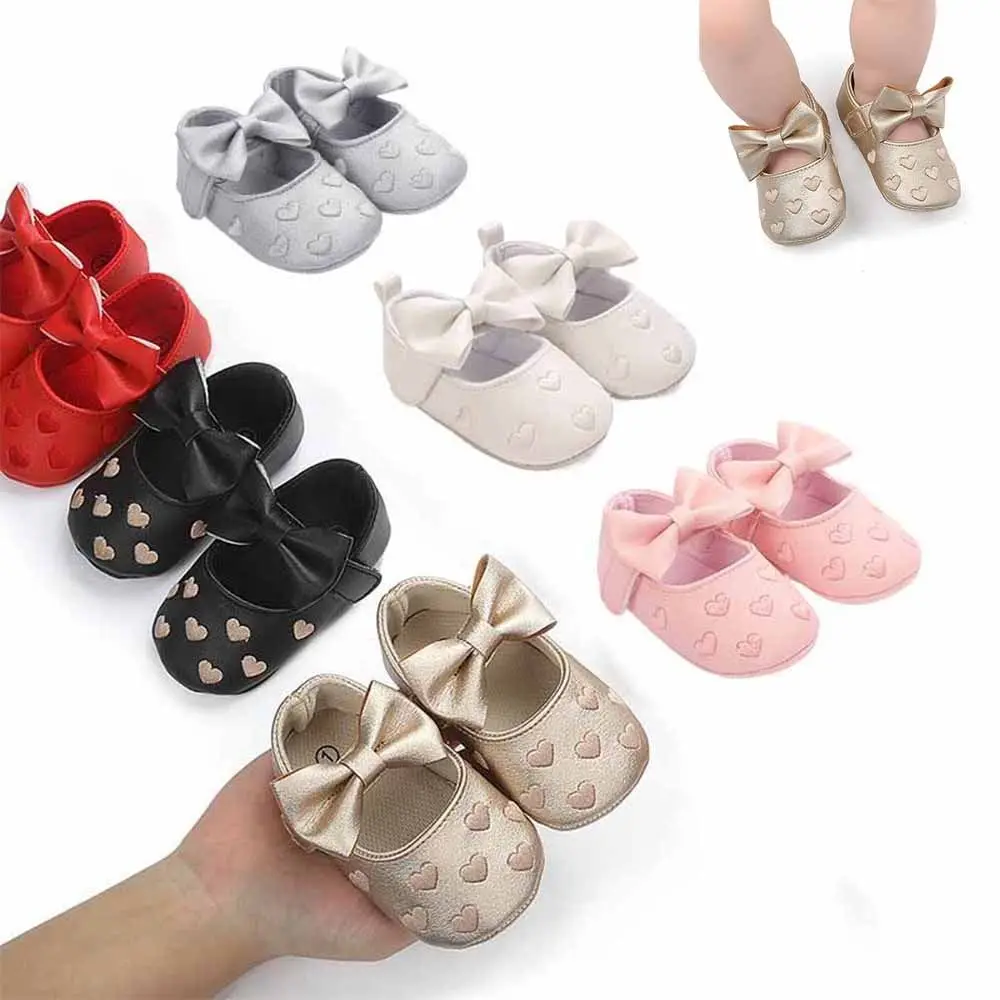 

Comfortable Non-slip Leather Baby Shoes Love Bow Soft Material Toddler Shoes Multicolor Lightweight Crib Shoes Daily Wear