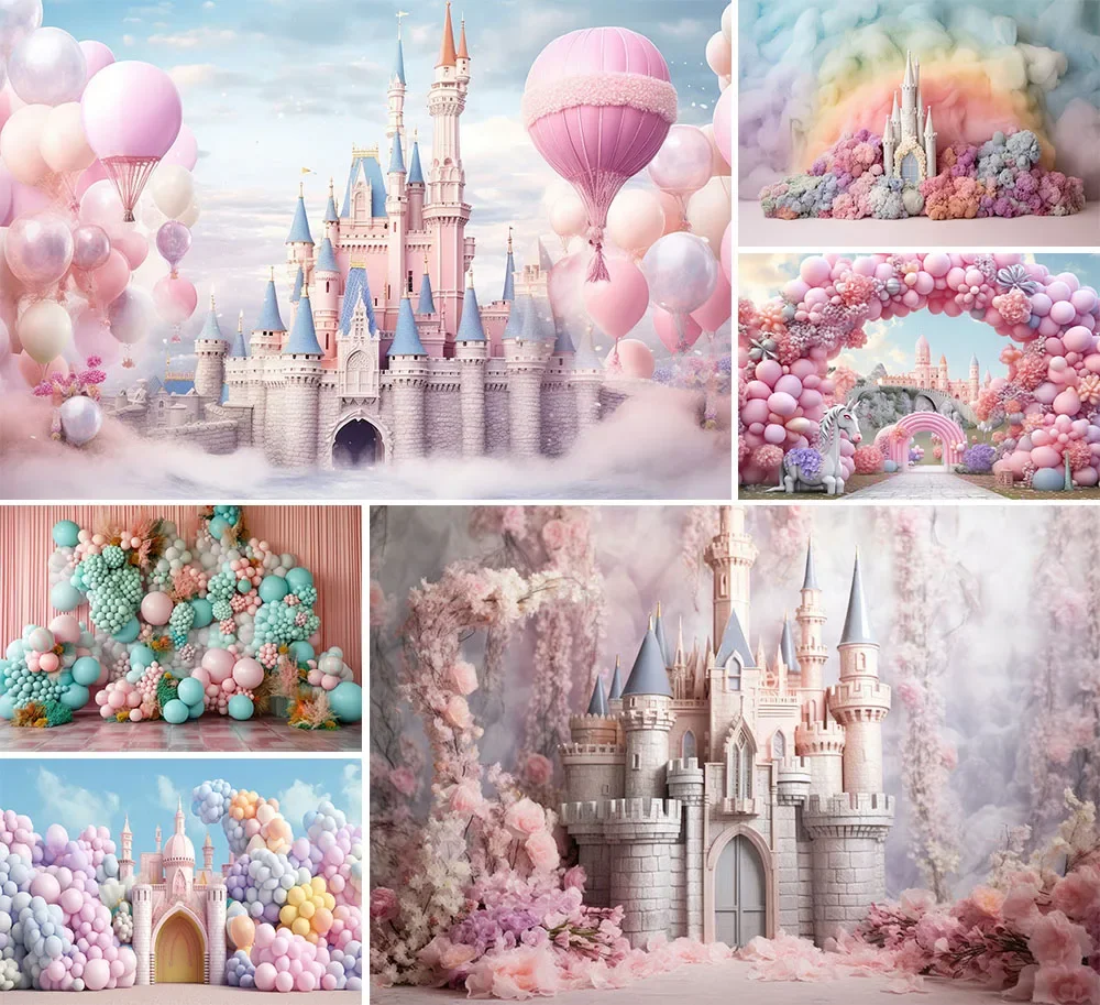 

Mehofond Photography Background Colorful Balloon Flower Castle Princess Girl Birthday Party Portrait Decor Backdrop Photo Studio
