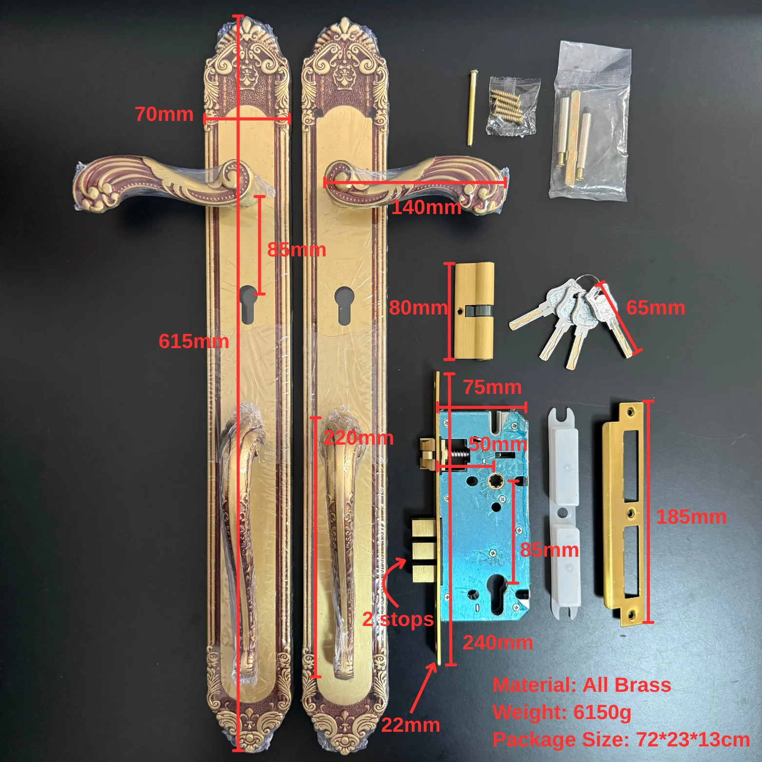 مقبض نحاسي كامل باللون الأحمر العنابي عالي الجودة بتصميم دمية على الطراز الحديث وأقفال أبواب المدخل الرئيسية للشقة