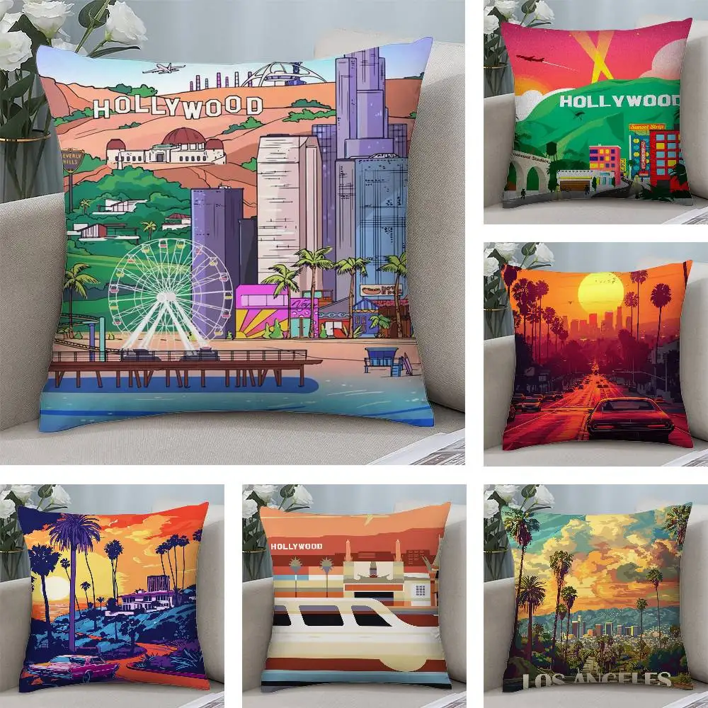 Mode Los Angeles Kissenbezug Kurze Plüsch doppelseitiger Druck Quadratische Dekokissenbezüge Sofa Home Kissen Dekor