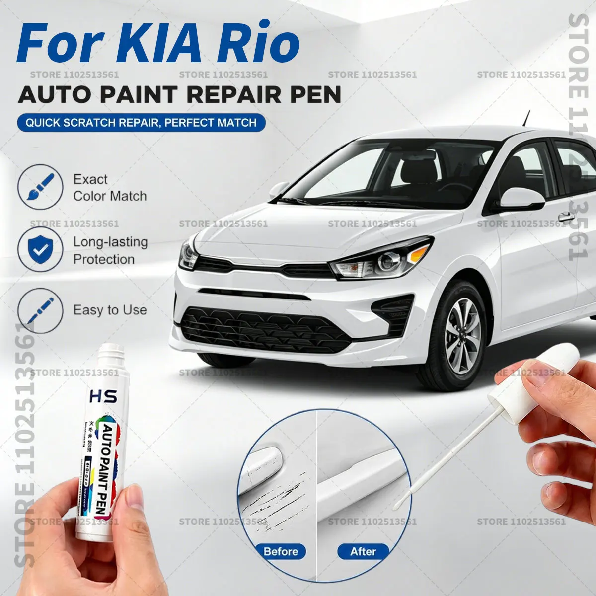 Autolack-Reparaturstift, Lackstift, Kratzerentferner für tiefe Kratzer und Abdrücke für KIA Rio 2000-2025, Weiß, Silber, Grau