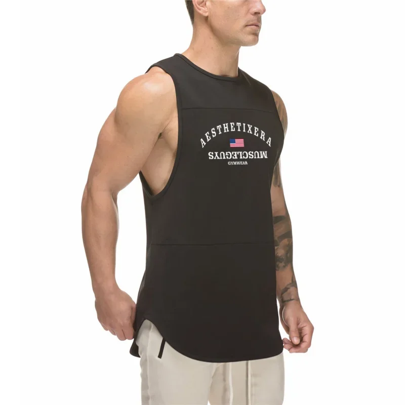 Gym Clothing Bodybuilding Stringer Tank Tops Mesh Sleeveless Shirt Men Fitness Vest Singlet Sportswear Workout Tanktop