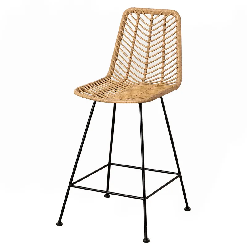 

Factory Wholesale Leisure High Rattan Chair Furniture Iron Leg Dining Rattan Bar Chair