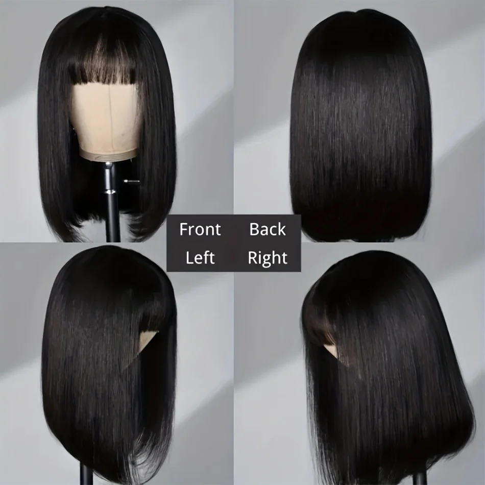 Straight Short Bob Wig With Bangs 100% Human Hair Full Machine Made Bob Wigs Glueless Straight Wigs For Women