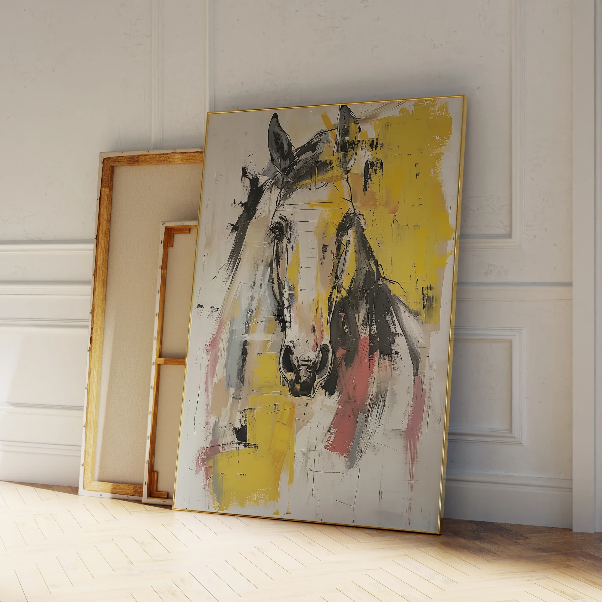 Pintura de arte de garanhão amarelo cores impressão pintura em tela sala de estar quarto galeria arte de parede decoração de casa