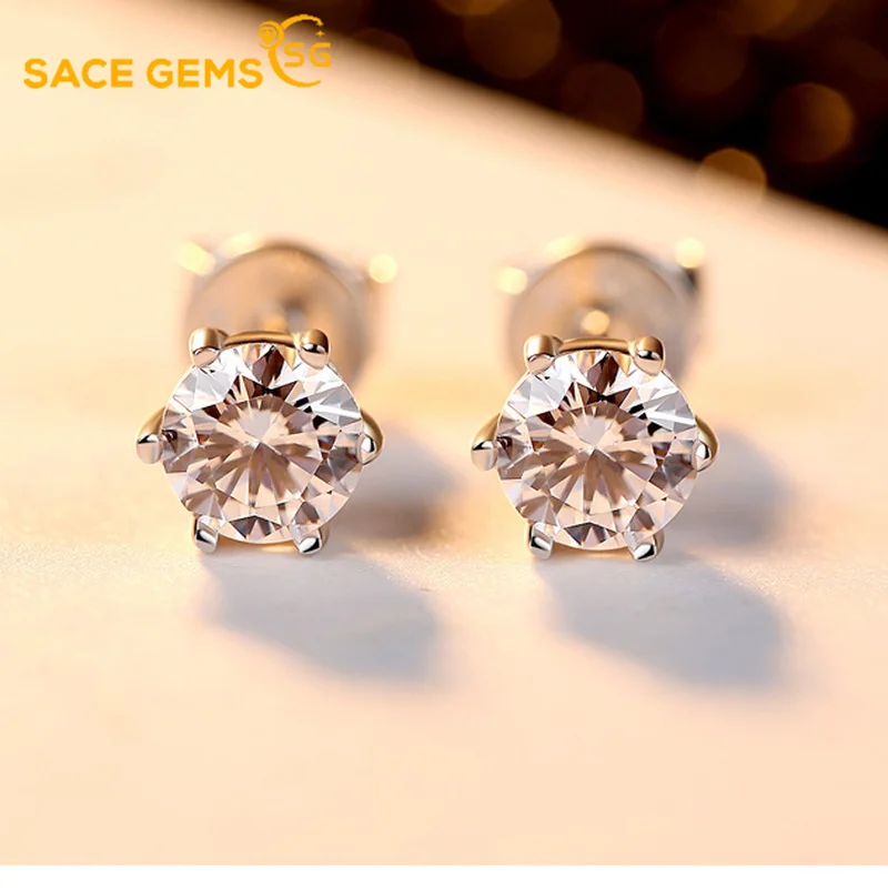 

SACE GEMS Real 925 Sterling Silver Stud Earrings for Women Sparking 5mm 3A Zircon Wedding Party Bride Band Fine Jewelry Gifts