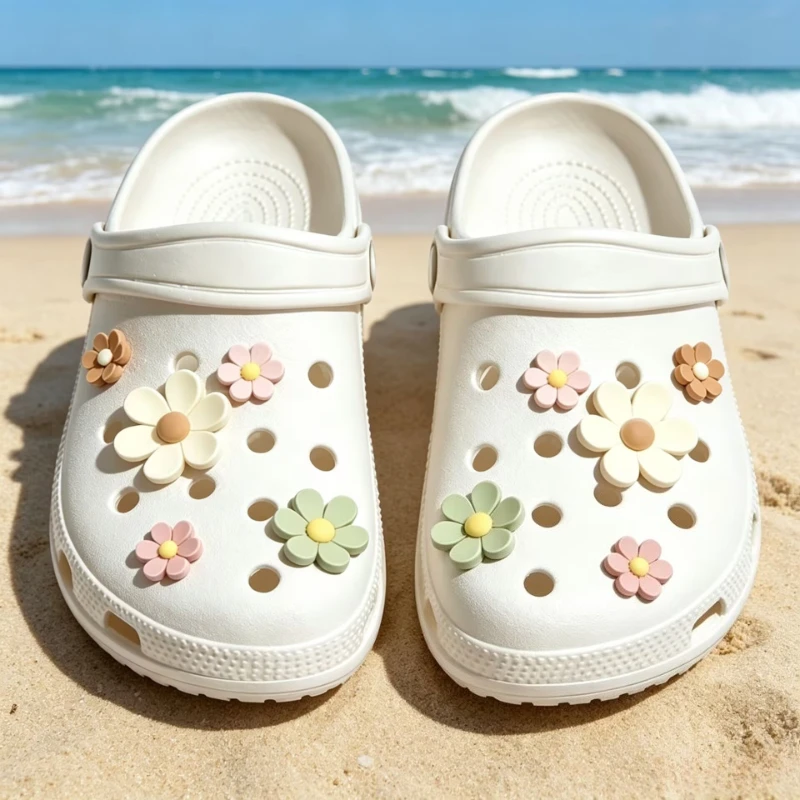 10PCS Hot DIY Hole Shoes Charms for White Daisy Sunflower Combination Designer Quality Garden Shoe Decoration Girl Gift