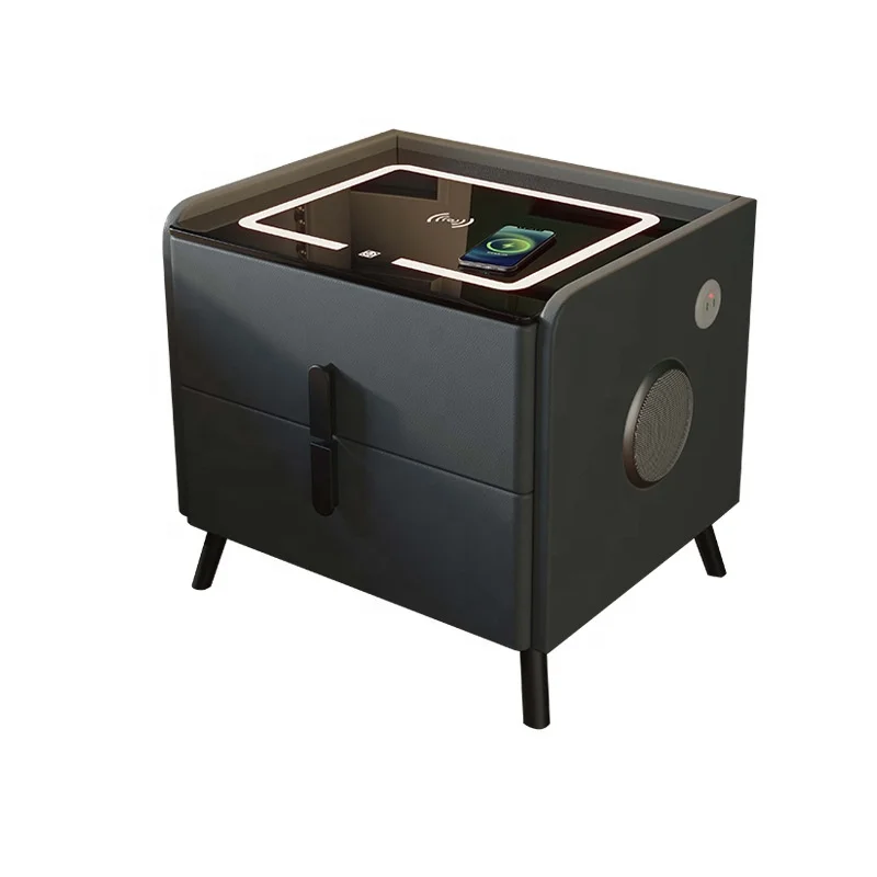 

Wholesale Price New Design Hotel Bedroom Furniture Decorative Bedside Table Wireless Light Modern Wood Smart Nightstand