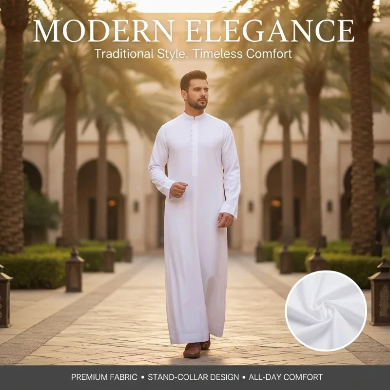 

Robe Arab Middle East Men's Clothing Robe Men Tropical Robe Loose Stand-up Collar New Round Neck Hui