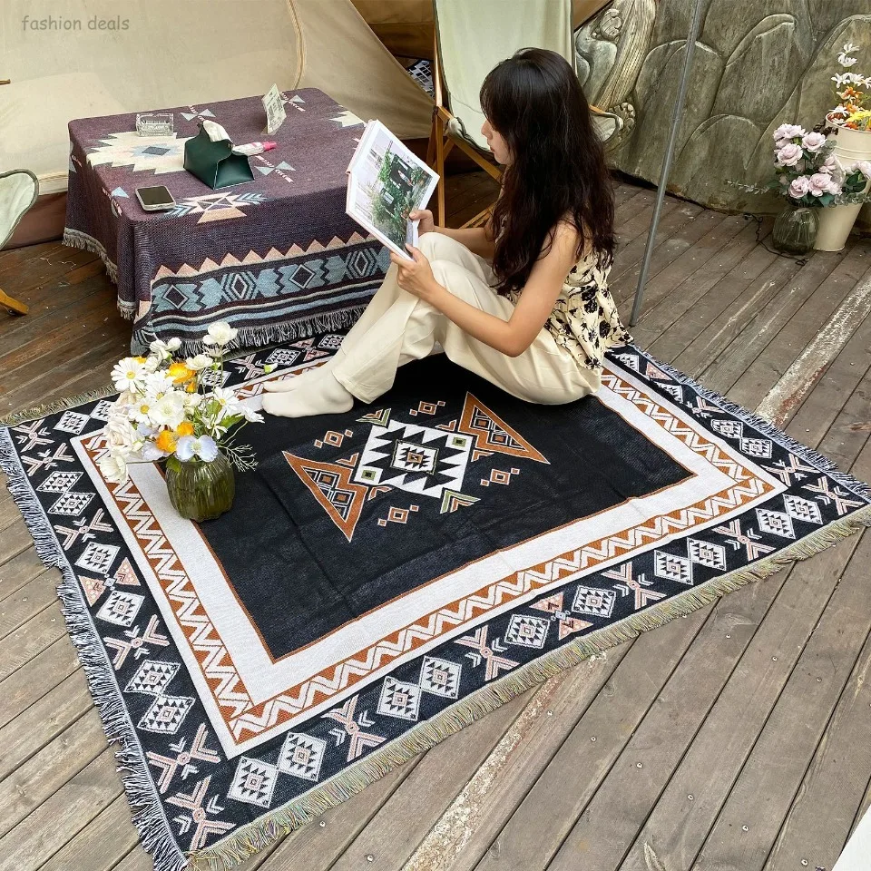 

Linen-cotton Blend Sofa Blanket Living Room Couch Decorative Throw Cover Bohemian Tapestry Wall Hanging Outdoor Camping Blanket