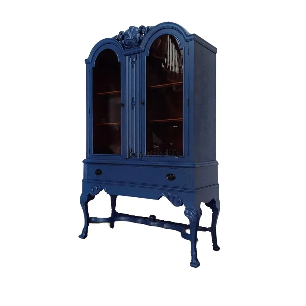 

FG26French Wood Carved Wine Cabinet American Retro Display Cabinet Made of Glass