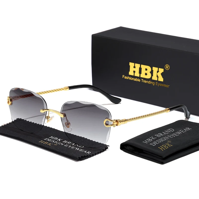 HBK Vintage Design Rahmenlose Sonnenbrille Männer Luxus Wellenschneiden Metall Sonnenbrille für Frauen Reisen Einkaufen Shades Brillen UV400 – Detail 9