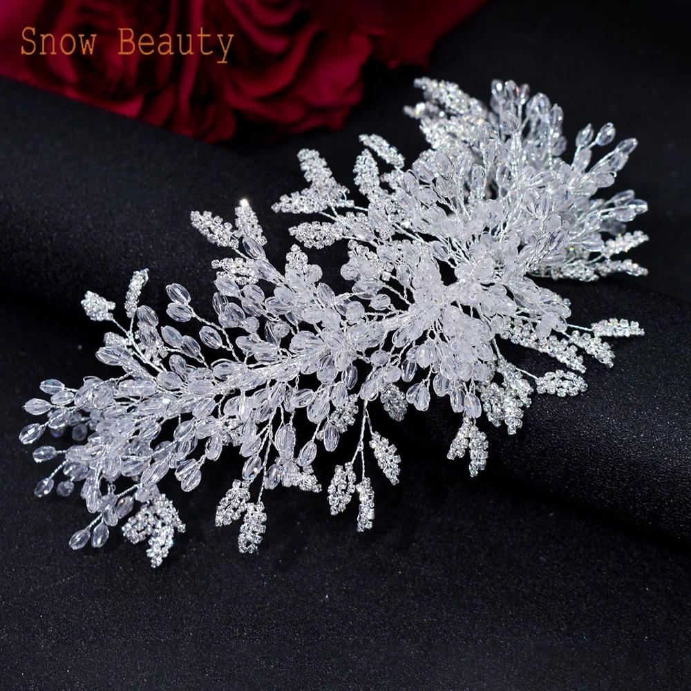 A315 Silver Wedding Hair Accessories Full Crystal Hair Jewelry Headpiece Handmade Bridal Tiara Vintage Bride Headband Headwear