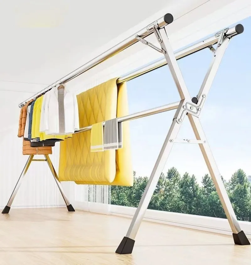 Floor-to-ceiling drying rack Stainless steel floor folding X-shaped balcony hanger Indoor and outdoor clothes drying rod