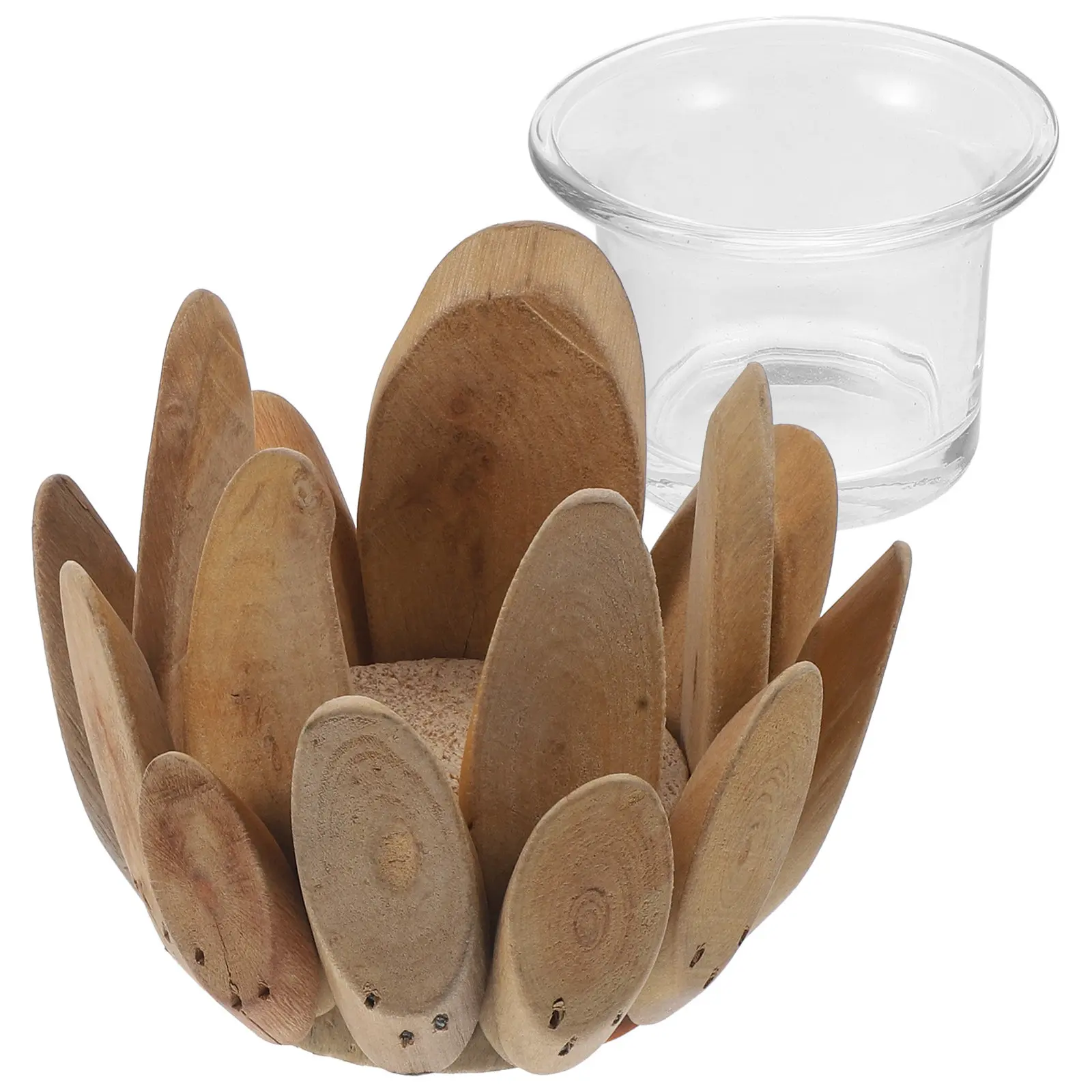 Lotus Shape Wooden Holder Sturdy Base Retro Vintage Tea Light Holder Parlor Study Decor Aromatherapy Display