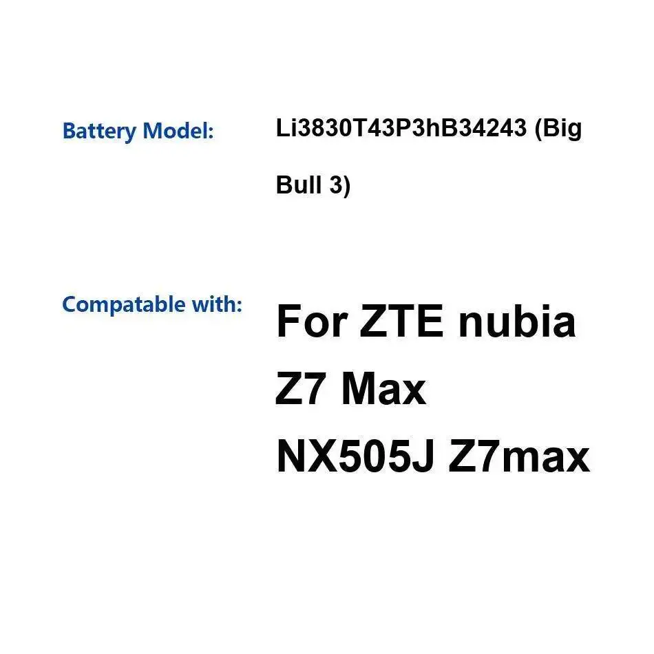بطارية الهاتف المحمول Zte Nubia Z7 Max NX505J متينة 3100Mah Li3830t43p3hb34243 Big Bull 3 #1