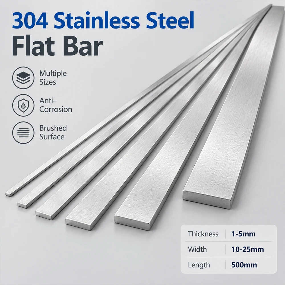 1-2Pcs 500mm Stainlesss Steel Flat Bar Brushed Finish, Metal Trim Strips Sheet for DIY Craft Furniture Shelving Repair