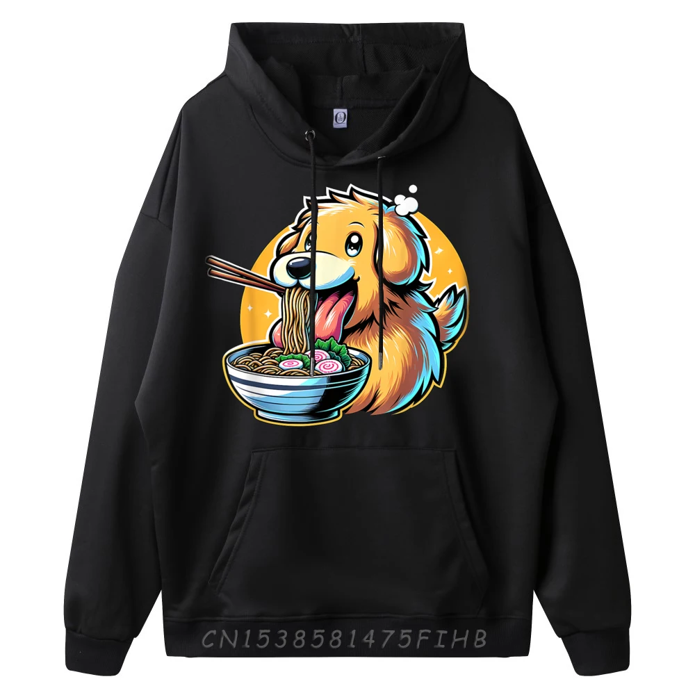 Kawaii Golden Retriever Dog Ramen Luxury Clothing Skin-Friendly Polyester Hoodie Men 4th Of July