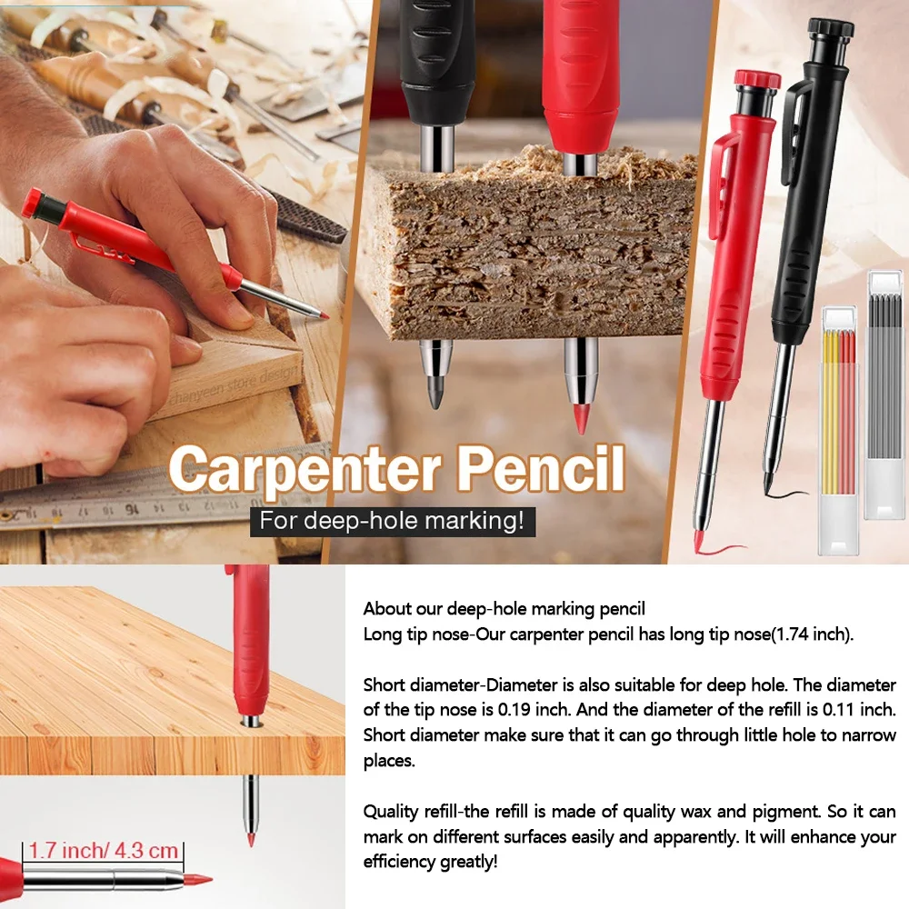 Solid Carpenter Pencil Set Mechanical Pencil 3 Colors Refill Carpentry Marking Scriber Construction Tools Woodworking Tools