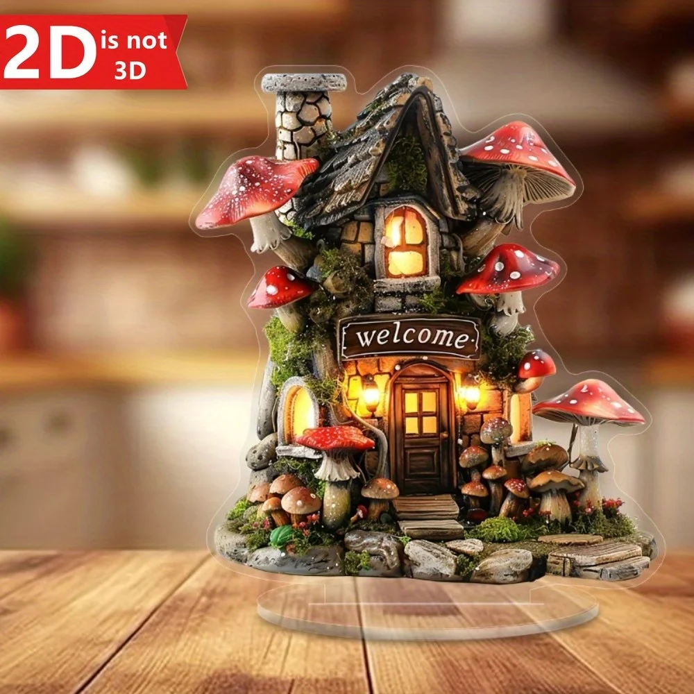 2D Mushroom House صائد الشمس مع قوس. مثالية للمنزل والمكتب وهدايا عيد الميلاد. #4