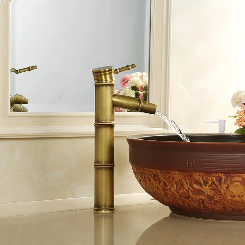 

Vintage all copper bamboo platform basin antique faucet hot and cold washbasin bathroom single cold washbasin water