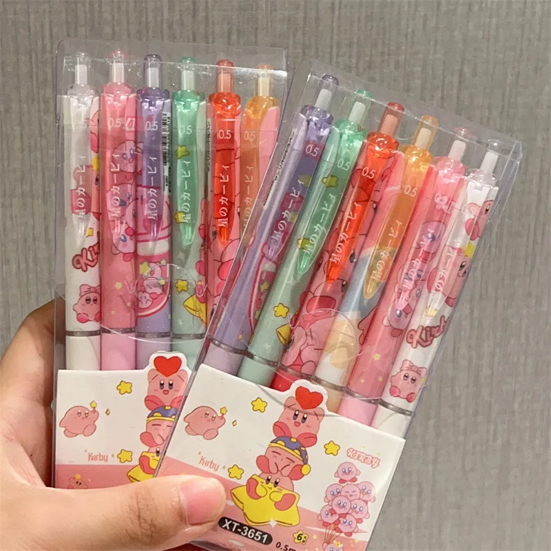 6pcs/set Kirby Canvas Press Gel Pen School Office Suppli Kawaii Anime Game Figures Black Neutral Japanese Anime Birthday Gifts