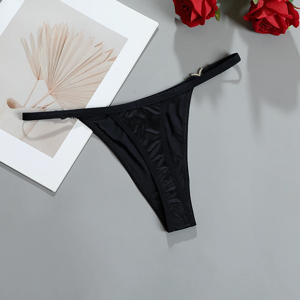 Damen-Dessous-Unterwäsche, nahtloser Satin-Strass-Tanga, hautfreundlich, atmungsaktiv, Low-Rise-Diations-Slip, G-String – Detail 4