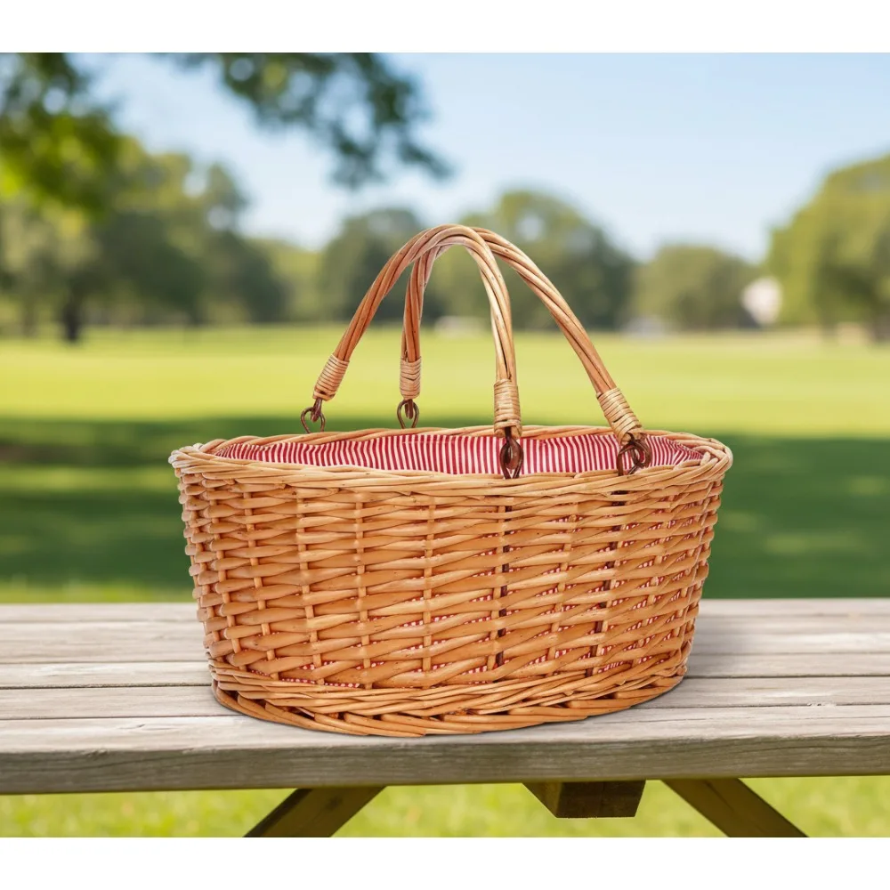 

Large Natural Willow Picnic Basket with Foldable Handles - Multi-functional Storage for Easter, Wine, Toys & Wedding Decor