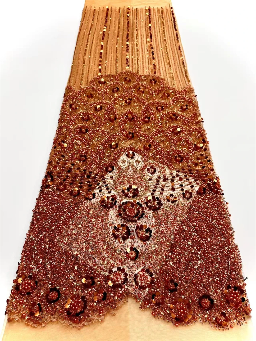

2026 Nigerian Heavy Hand Beaded Sequins Lace Fabric Luxury French Embroidery Beads for Wedding Latest Style Sewing