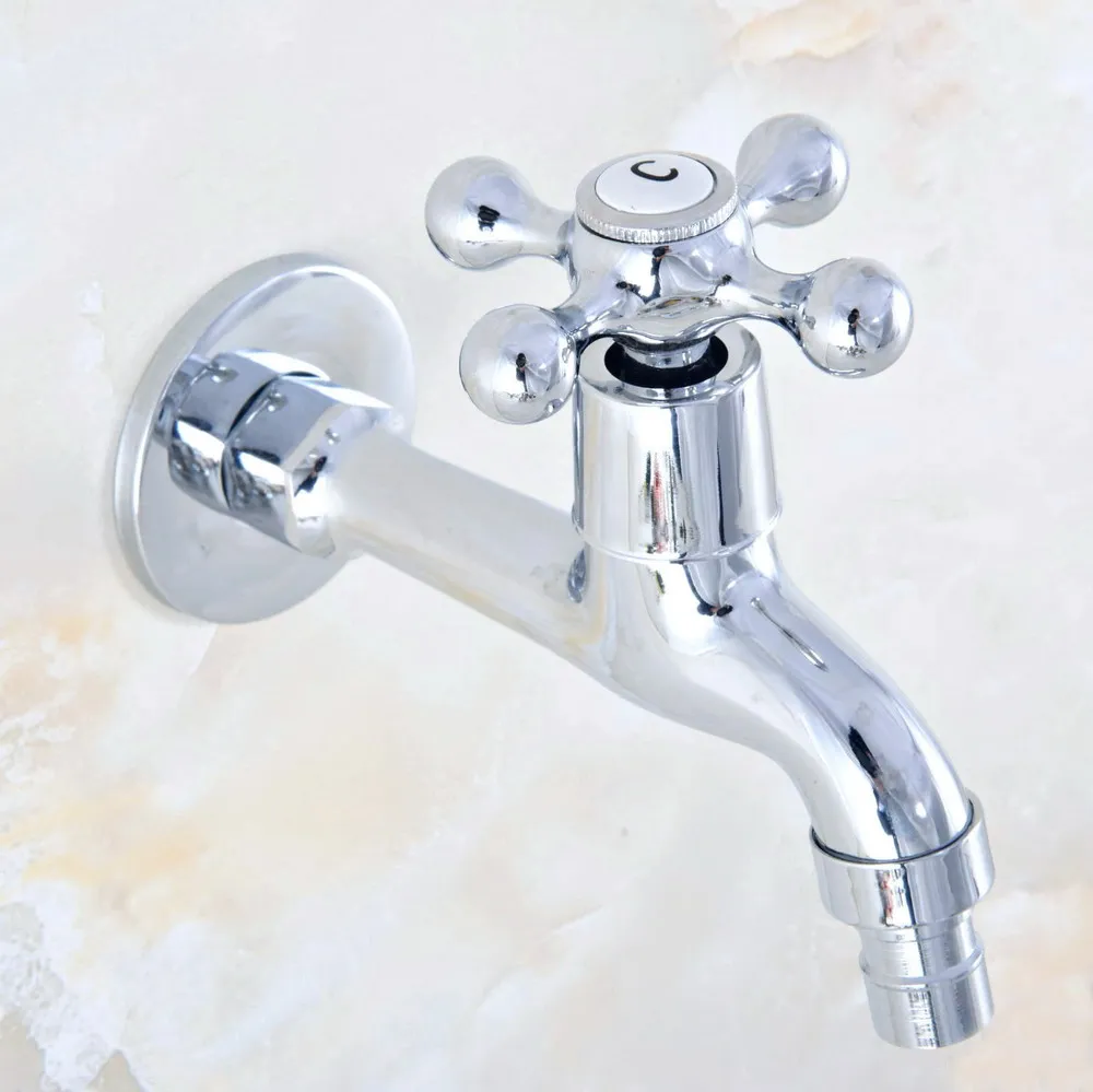 Polished Chrome Brass Single Hole Wall Mount Faucet Washing Machome Out Door Garden Sink Cold Water Taps Dav159