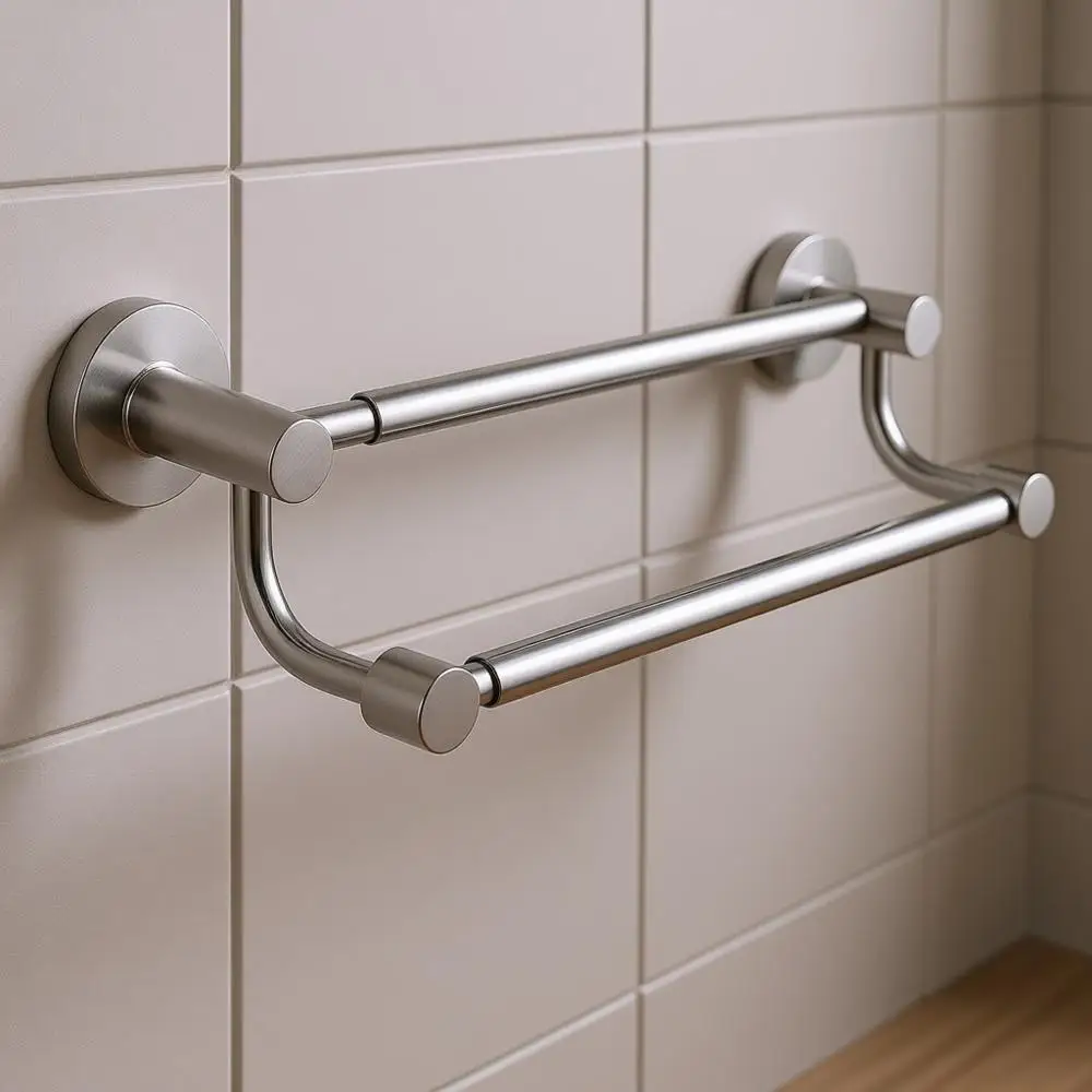 

Double Bath Towel Bar, 16-26 Inch Adjustable, Wall Mount, Brushed Nickel Finish, Hotel Style Stainless Steel Towel Holder