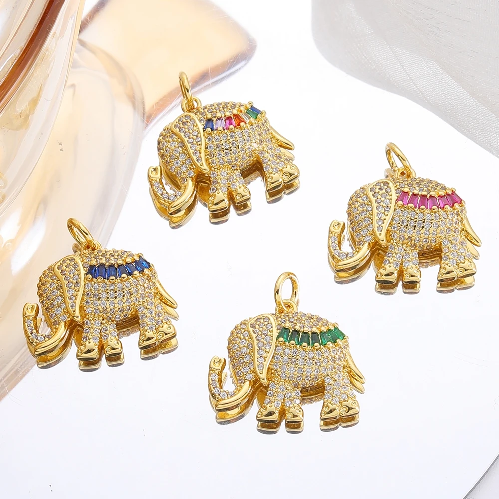 Juya New Designer 18K Gold Plated Pendants Handmade Cubic Zirconia Panther Leopard Tiger Bear Parrot Animal Charms Supplies