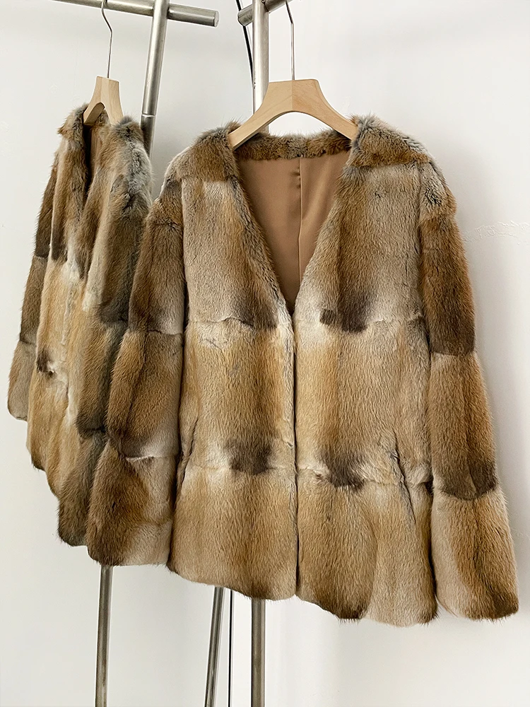 Femmes hiver col en v haut vêtements femme de luxe réel manteau de fourrure de vison veste chaude fourrure naturelle manches longues manteau vêtements d'extérieur dame