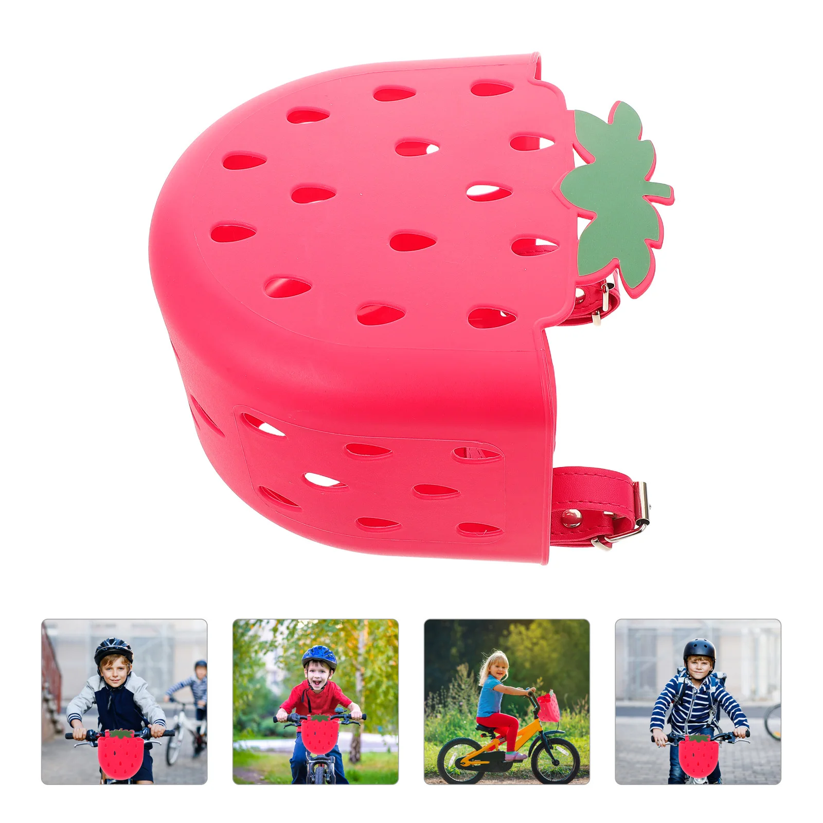 

2Pcs Kids Bike Basket Plastic Front Handlebar Storage Cute Strawberry Fruit Design for Bicycle Scooter Tricycle Ride