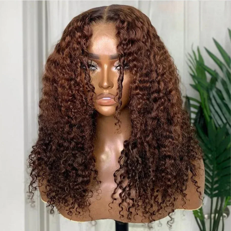 Dark Brown Soft 26inch Glueless 180Density Long Kinky Curly Deep Lace Front Wig For Women With Baby Hair Preplucked Daily