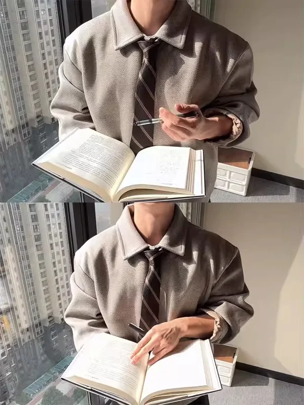 

Мужской шерстяной свитер с длинным рукавом и воротником-стойкой, осенне-зимний, в университетском стиле, с эффектом высококачественного воротника-стойки, создающий ощущение роскоши