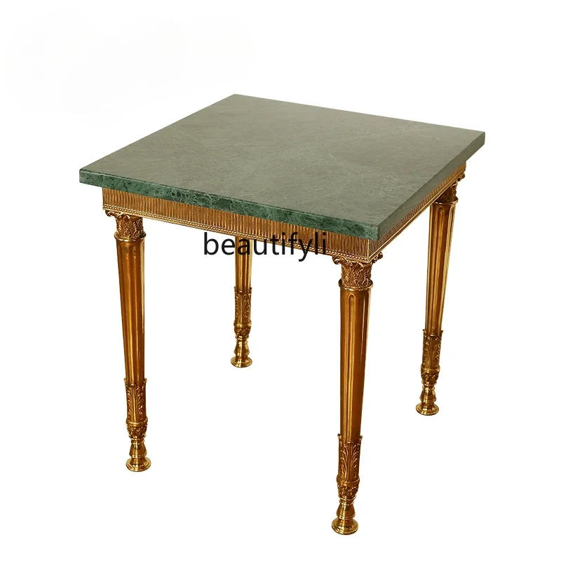 

French retro luxury villa living room full copper marble edge dewaxing copper decoration flower table