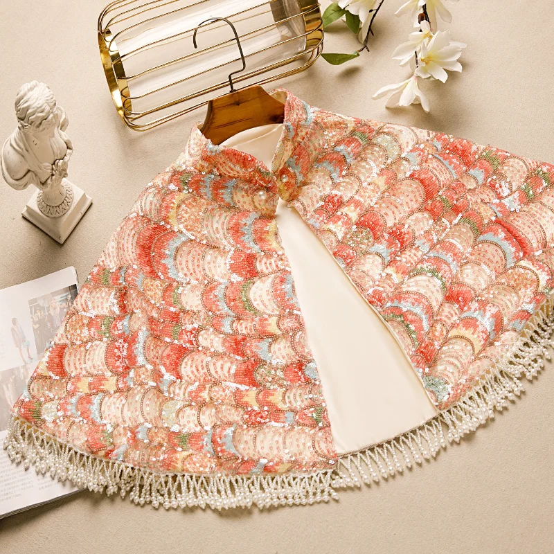 

Ele awl Dr Chinese Sle Vintage Sequins High-End Lightweight Handmade Tassel Outerwear Women's Faion