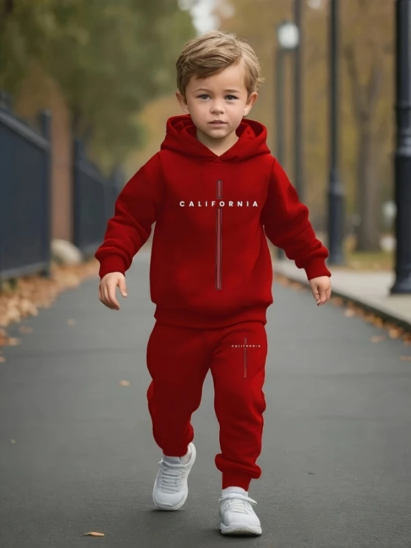 

Newborn Baby Boy Autumn Winter Hooded Fleece Sweatshirt Casual Fashion Sporty Long Pants Set for Infants