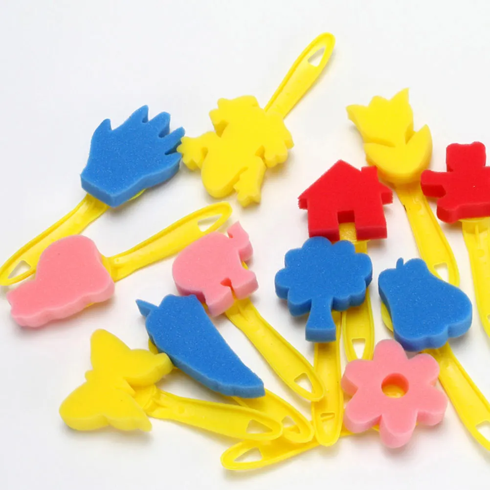 

12pcs Sponge Brush Set Painting Tools For Kids Diy Art Craft Graffiti Creative Coloring Supplies Handle Easy Grip