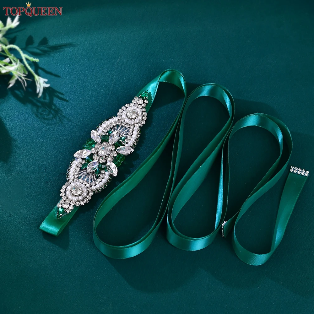 TOPQUEEN TOPQUEEN المرأة قصيرة اليدوية حجر الراين حزام أنيق ثوب مسائي ملحق فستان الزفاف وشاح وصيفه الشرف هدية S159