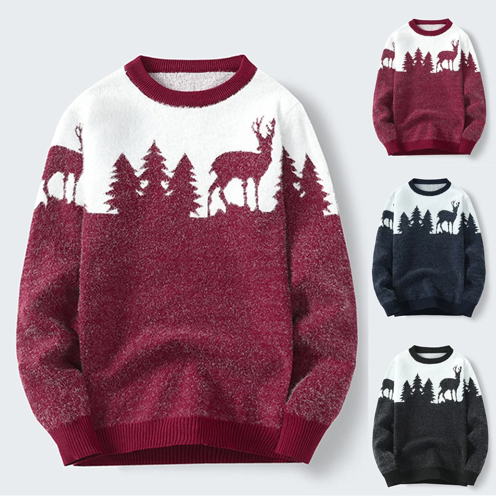 Christmas Casual Sweater New Men Knitted Deer Korean Clothes Slim Tops Autumn Winter Long Sleeve Pullover