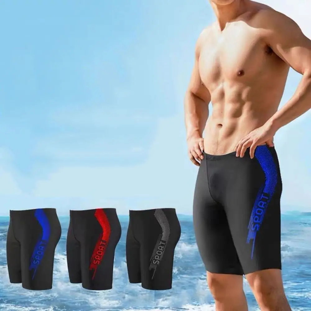 New Letter Print Men Swimming Trunk Elastic Plus Size Summer Swimsuit Boxer Breathable Quick-drying Swimming Shorts