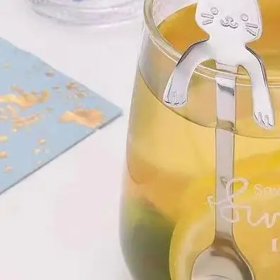 1PC Stainless Steel Cute Cat Shaped Coffee Spoon Mini Dessert Ice Cream Scoop Lovely Tea Spoon Tableware for Snacks