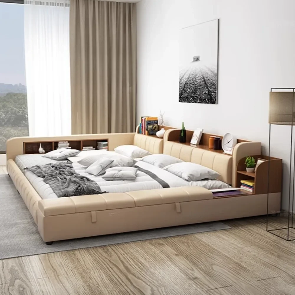 

Headboards Double Bed Waterproof Minimalist Multifunctional Luxury Bed Japanese Nightstands Mobili Per La Casa Bedroom Furniture